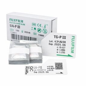 Laminillas Fuji Dri-Chem Slide UA-P. Para la concentración de ácido úrico. Caja con 24 Unidades.