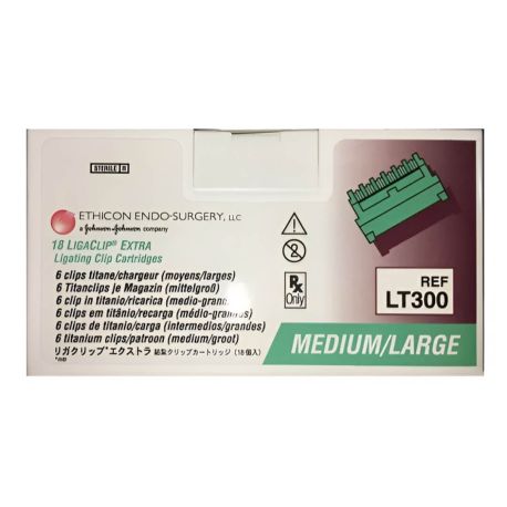 Clip de titanio modelo LigaClip Extra, grande-mediano, caja con 18 cartuchos, EIN-LT300