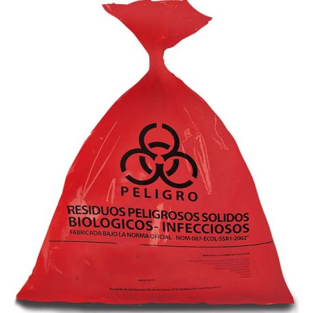 Bolsa roja de polietileno RPBI, calibre 200; 55 cm x 60 cm con 100 piezas, PS-55X60
